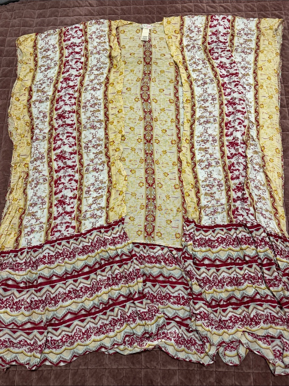 Free People Striped Floral Maxi Skirt in Yellow and Wine